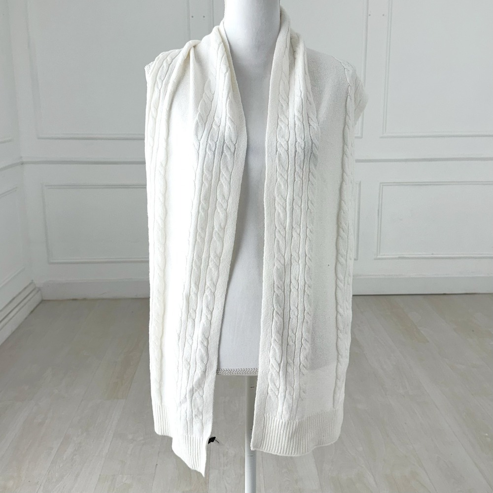 Talbots Womens Ivory White Soft Cable Knit Scarf Cotton Blend